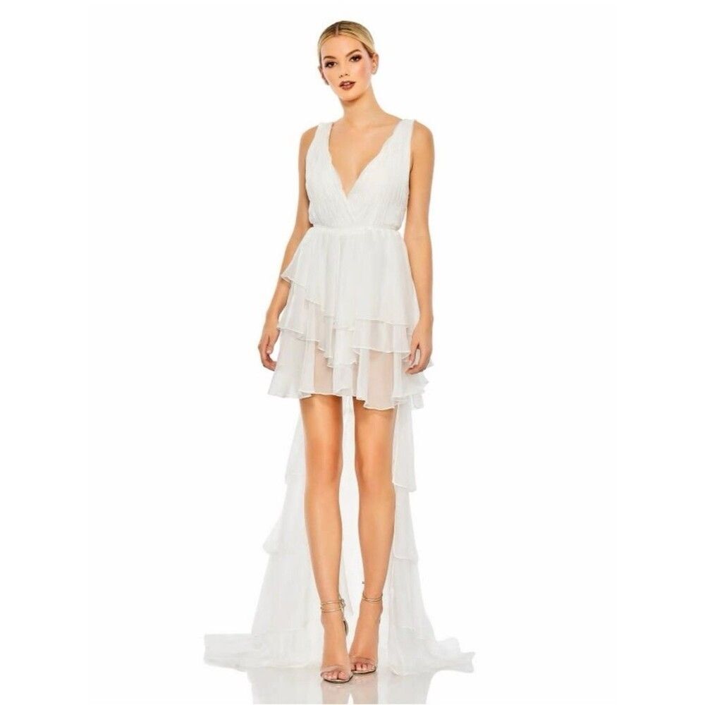 Mac Duggal 55320 High Low Tiered Gown Dress with Built In Bodysuit Size 8 NWT